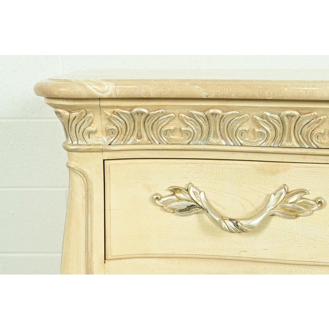 Henredon French Rococo Louis XV Carved Oak and Silver Gilt Marble Top Commode or Chest of Drawers For Sale - Image 9 of 18