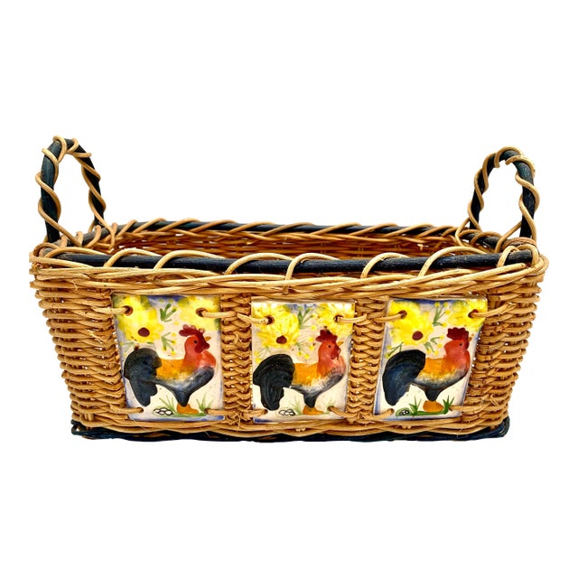 Vintage Rustic Wood Sunshine Rooster Basket For Sale