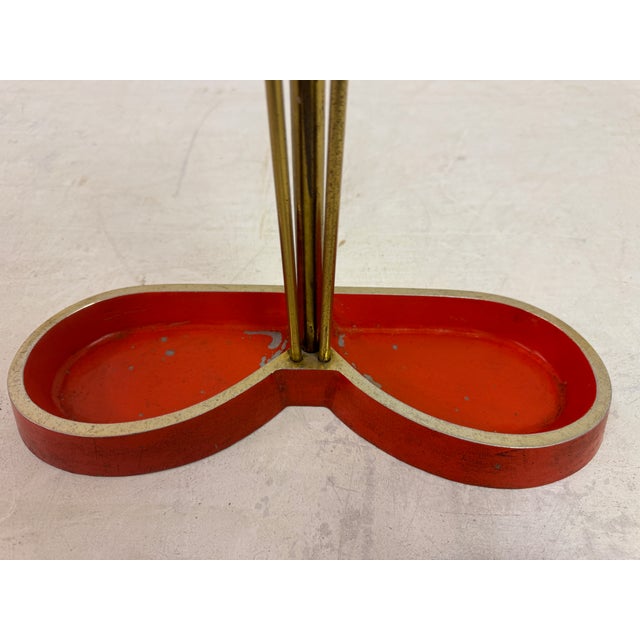 Metal Vintage Brass and Red Metal Umbrella Stand, 1950s For Sale - Image 7 of 9