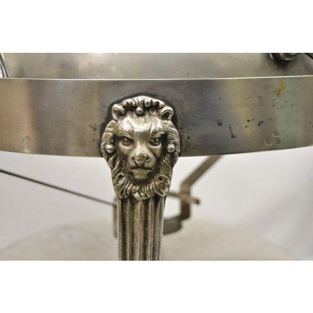 Vintage Regency Style Silver Plated Steel Round Chafing Dish Service Piece with Lions For Sale - Image 11 of 13