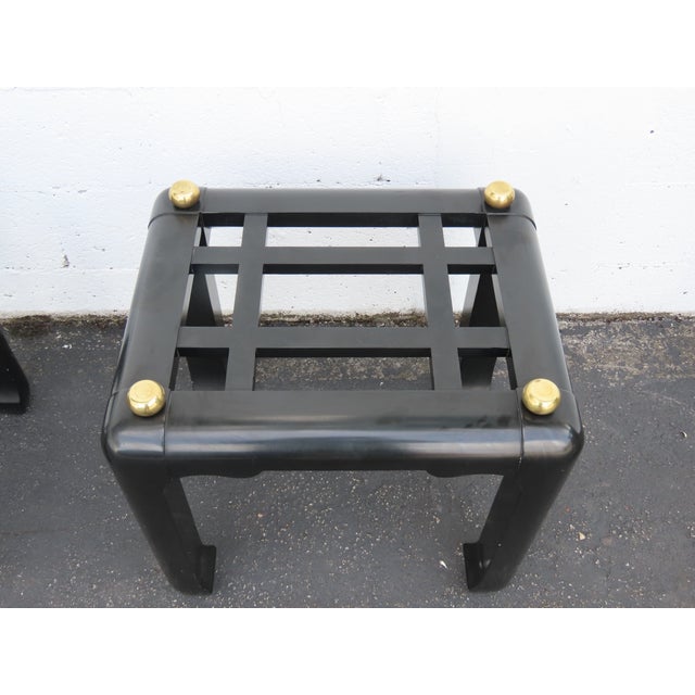 Black Hollywood Regency Black Painted Glass Top Side Tables a Pair 6901 For Sale - Image 8 of 18