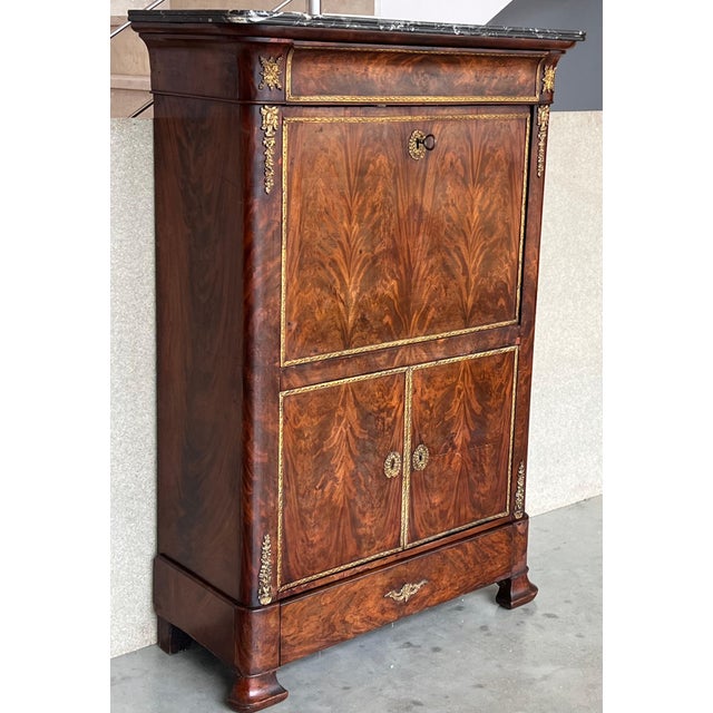 19th Century Empire Drop-Front Oak Secretary Desk or Abattant, Chest France For Sale - Image 17 of 18