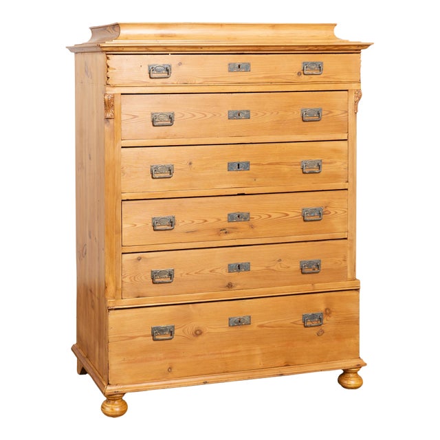 19th-Century Swedish Pine Highboy Chest of Six Drawers For Sale