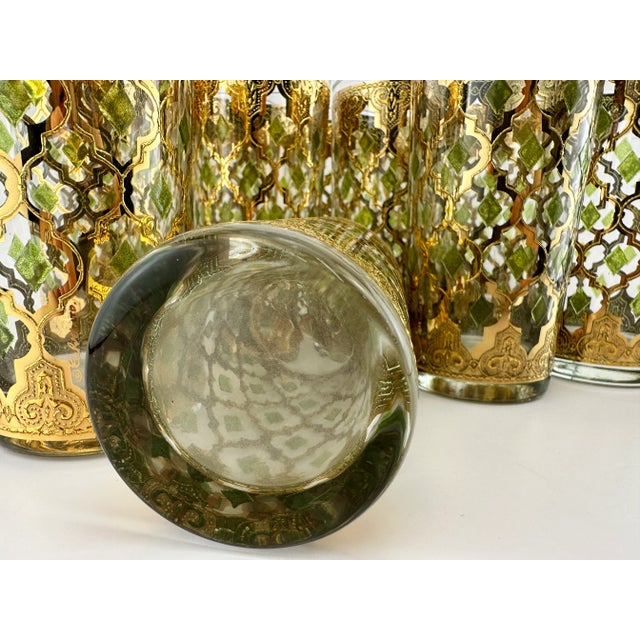 Vintage Mid Century Culver Gold and Green Moroccan Highball Glasses, Set of 12 For Sale - Image 12 of 14