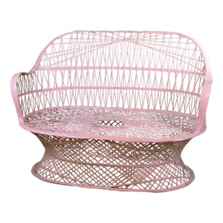 Vintage Russell Woodard Web Spun Pink Settee For Sale