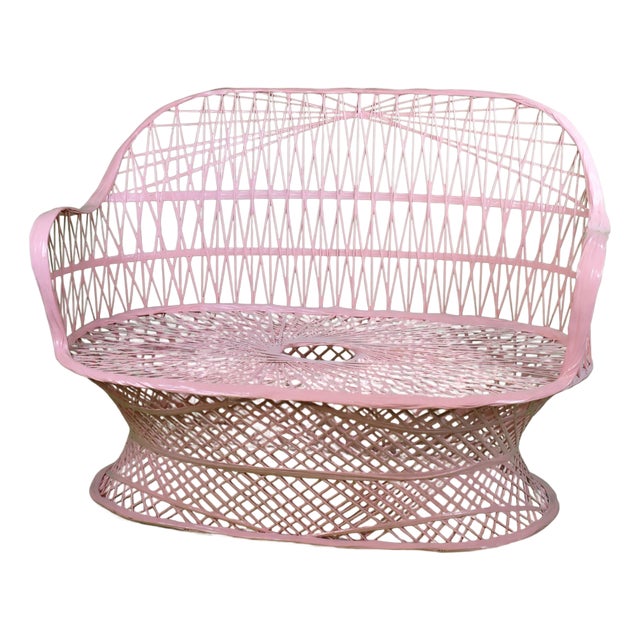 Vintage Russell Woodard Web Spun Pink Settee For Sale