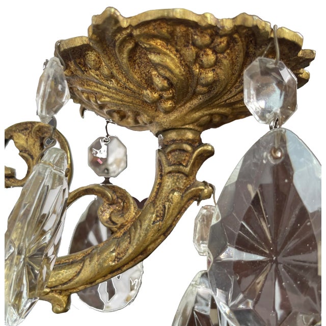 1950s Spanish Bronze & Crystal Wall Lighting, Vintage Wall Sconce Pair For Sale - Image 6 of 10