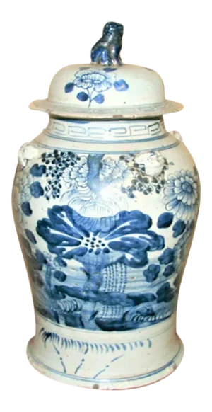 Large Blue & White Chinoiserie Floral Ginger Jar
