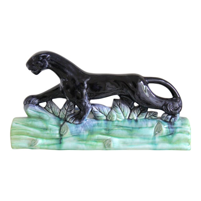 Mid-Century Modern Black Panther Ceramic Tv Lamp Base For Sale