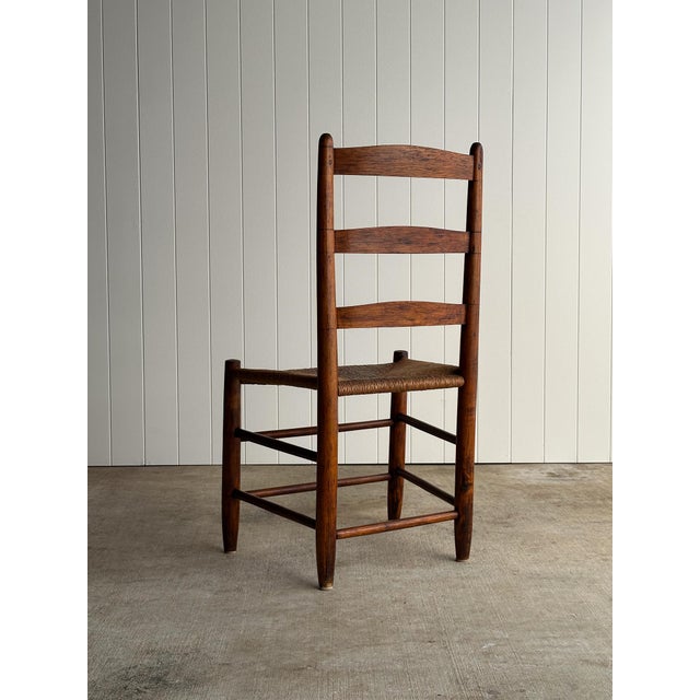 Antique Ladderback Chair With Hand-Woven Rush Seat For Sale - Image 10 of 18