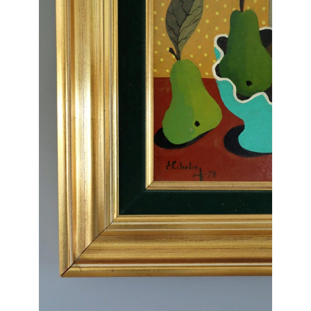 1978 Modernist 'Pear Arrangement' Vintage Still Life Tempera Painting by Swedish Artist Eric Cederberg (1897-1984), Framed For Sale - Image 6 of 11