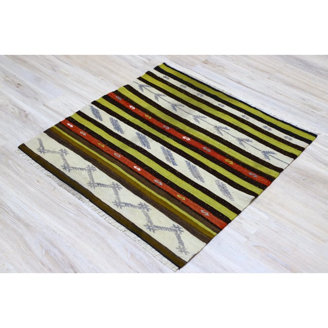 Cabin Style Turkish Hand Knotted Stripe Design Kilim Area Rug Size: 3.1 x 3.1 ft - 94 x 95cm - 37 x 37 inches Color:...