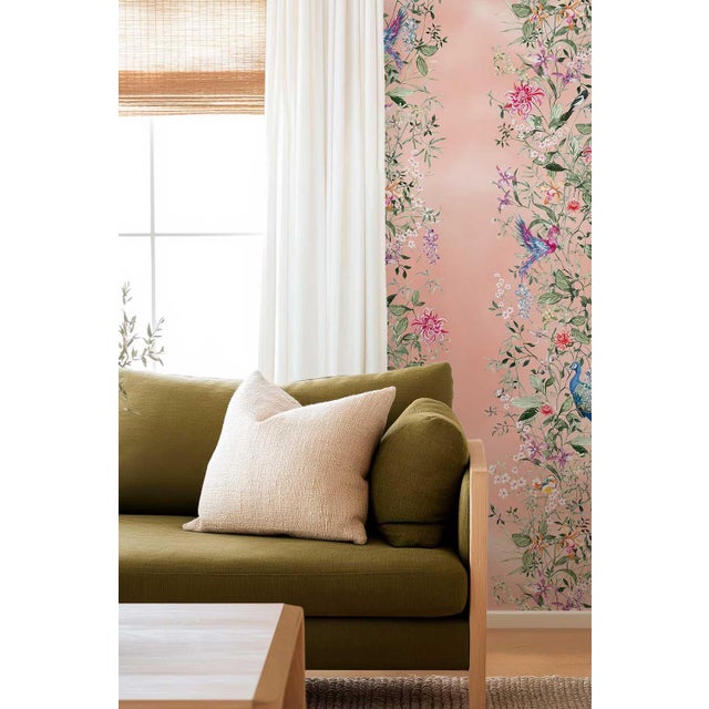 Chinoiserie Mahjong Floral Stripe Grasscloth Wallpaper by House Party | Coral Crack | 8 Yards For Sale - Image 3 of 7