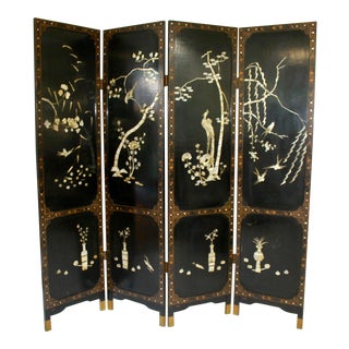 19th Century Asian 4 Panel Folding Screen With Mother of Pearl Inlay For Sale