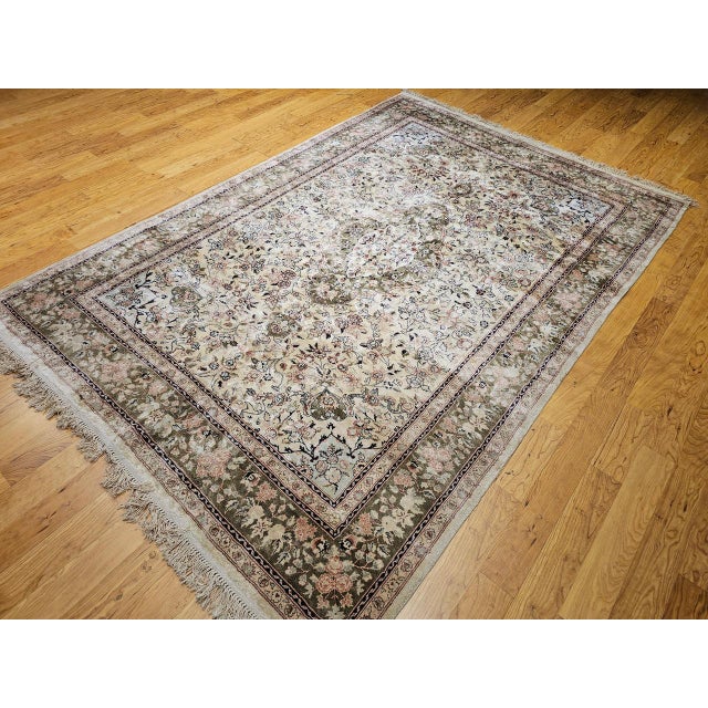 Vintage Indian Silk Rug, Hand-Knotted, Floral Medallion Design, 6' x 9' For Sale - Image 9 of 18
