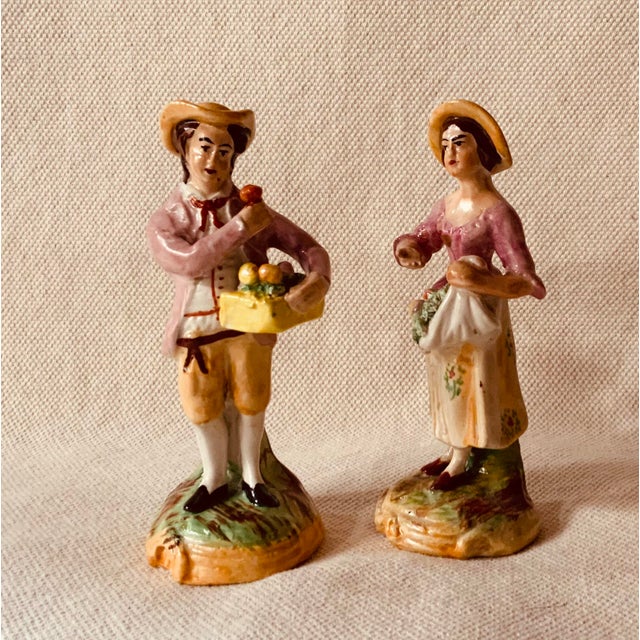 Enchanting Pair of C1900 Staffordshire Lovers - Hand-Painted Clay Figures For Sale - Image 9 of 12