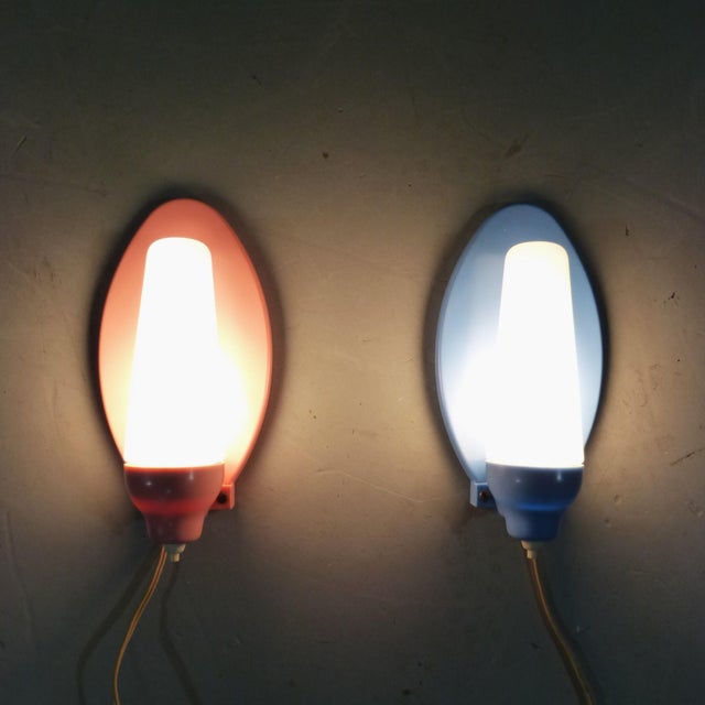 Blue Pink & Blue Wall Lamps, 1950s, Set of 2 For Sale - Image 8 of 18