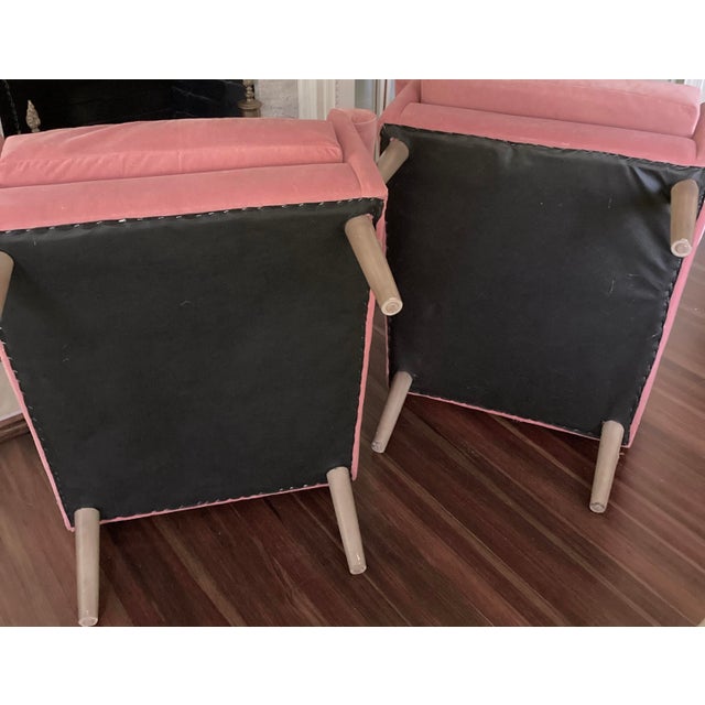 Pair of Vintage Bassett Soft Pink Velvet Club Chairs For Sale - Image 10 of 15