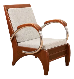 Upholstered Armchair in Wood, Plywood, Chrome-Plated Tubular Steel with Volz Cushion