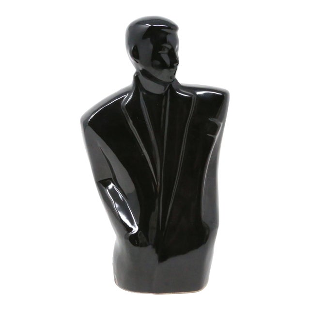 1980's Postmodern Black Ceramic Male Figure For Sale