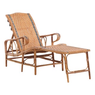 A French Rattan Chaise Lounge, C. 1900. For Sale