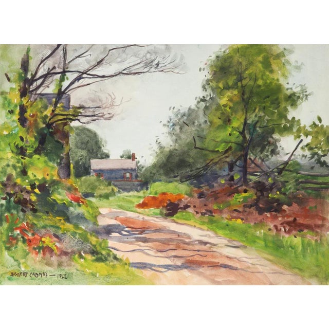 Paper 1922 New England Landscape Watercolor Painting by Egbert Cadmus For Sale - Image 7 of 7