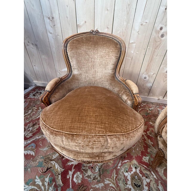 Louis XV Style Armchairs in Brown Velvet, 1950s, Set of 2 For Sale - Image 3 of 8