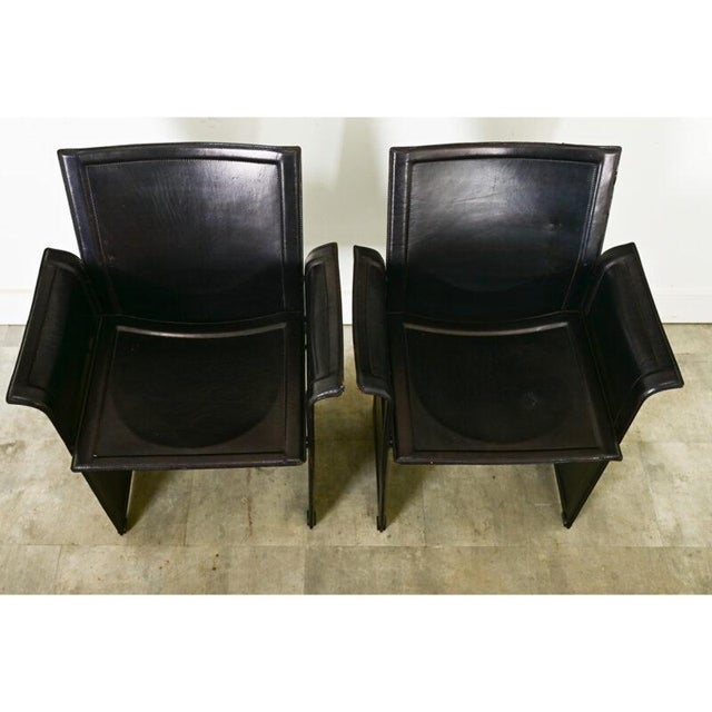Black Vintage Italian Matteo Grassi Leather Armchairs - A Pair For Sale - Image 8 of 12