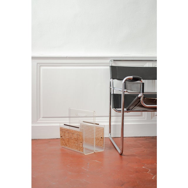 Magazine Rack in Acrylic Glass and Caning, 1970s For Sale - Image 4 of 17