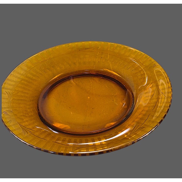 Vintage Depression Glass Amber Wheel Cut Floral Dishes - Set of Four For Sale - Image 6 of 11