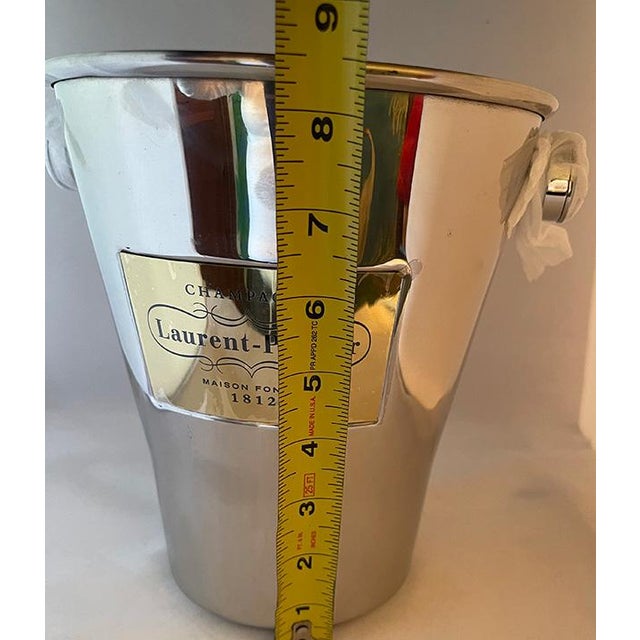 Late 20th-Century Laurent-Perrier Champagne Stainless Steel Wine Bucket With Leather Handle For Sale In Seattle - Image 6 of 8