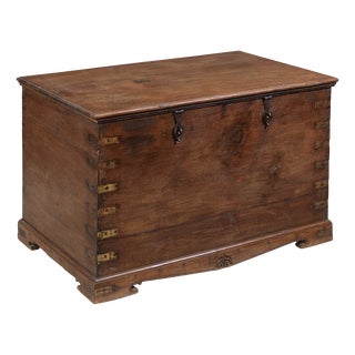 Wooden Storage Chest with Brass Brackets, 1950s For Sale