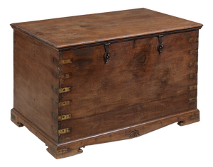 Wooden Storage Chest with Brass Brackets, 1950s