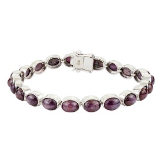 Oval Cabochon 35.44 Ct Ruby Unisex Bracelet in Sterling Silver For Sale