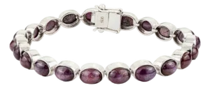 Oval Cabochon 35.44 Ct Ruby Unisex Bracelet in Sterling Silver
