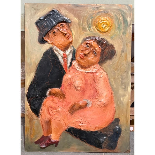 Ceramic Mark Kanovich, Judaica Painting w Sculpture Terra Cotta Jewish Couple Israeli Artist Kanovich For Sale - Image 7 of 13