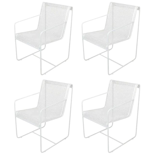 Maurizio Tempestini Style White Lacquer Iron Frame and Mesh Chairs - Set of 4 For Sale