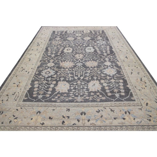 Apadana's Artisan Collection Handmade Charcoal Allover Motif Wool Rug For Sale - Image 9 of 11