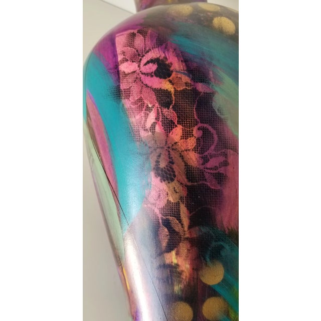 Purple Vintage Abstract Hand Painted Ceramic Vase For Sale - Image 8 of 13