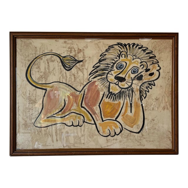 1980's Vintage R. Horwitz Lion Acrylic on Canvas Painting – Frame For Sale