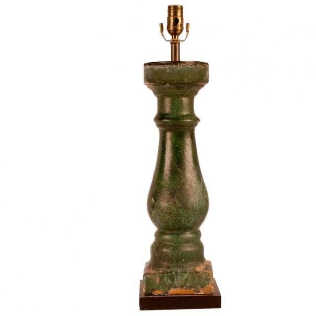 Ceramic 1880s Green Glazed Pottery Balustrade Lamp For Sale - Image 7 of 7