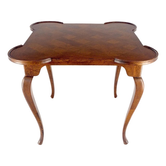 Italian Cabriole Leg Parquetry Top Oak Game Table Made in Italy For Sale