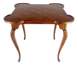 Italian Cabriole Leg Parquetry Top Oak Game Table Made in Italy