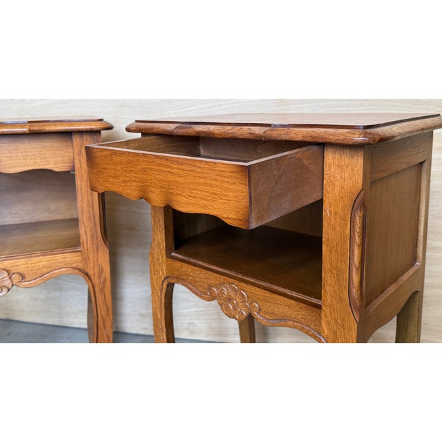 A Pair of Oak Nightstands Tables With Drawer and Open Shelf, 1940 For Sale - Image 18 of 18