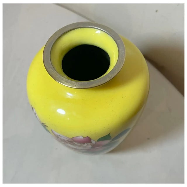 Antique Signed Japanese Ando Handmade Yellow Enamel Silver Floral Cloisonné Vase For Sale - Image 11 of 12