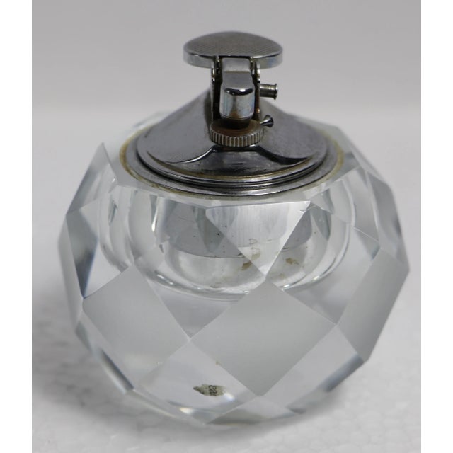 Mid-Century Modern Faceted Cut Glass Lighter by Swank and Ashtray For Sale - Image 3 of 4
