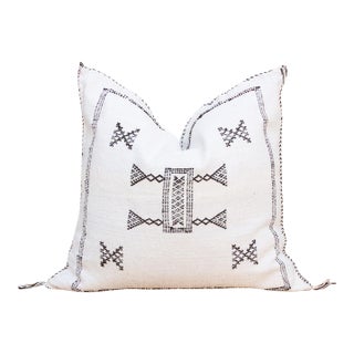 White & Charcoal Cactus Silk Moroccan Pillow For Sale