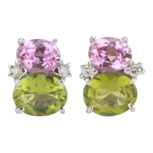 Christina Addison Medium 18kt White Gold Gum Drop™ Earrings With Pink Topaz, Peridot and Diamonds