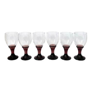 Rare Set of 6 Fire & Light Recycled Glass Wine Goblet Lavender Plum Ds20. Signed. Made in California. For Sale