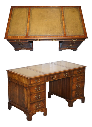 Vintage Pedestal Desk with Hunter Green Leather by Bevan Funnell
